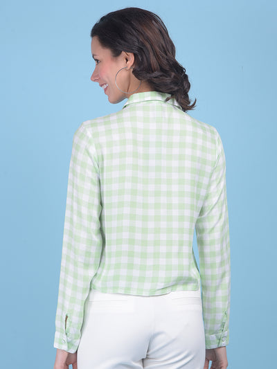 Green Plain Check Shirt-Women Shirts-Crimsoune Club