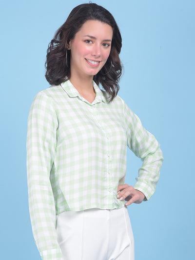 Green Plain Check Shirt-Women Shirts-Crimsoune Club