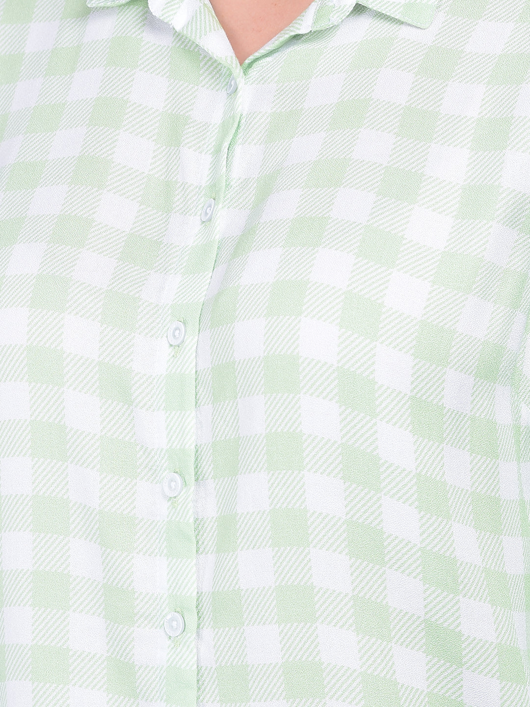 Green Plain Check Shirt-Women Shirts-Crimsoune Club