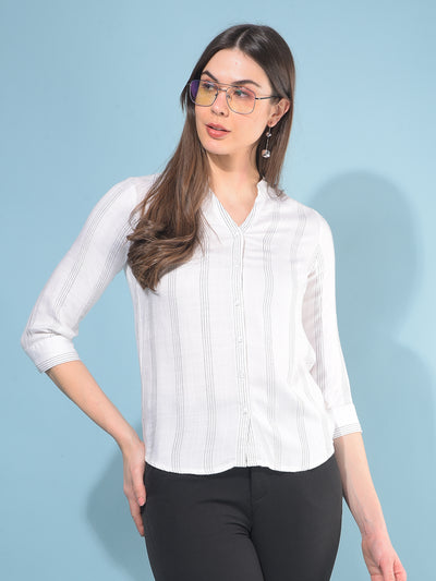 White Verticle Striped 100% Lyocell Shirt-Women Shirts-Crimsoune Club