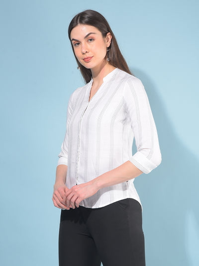 White Verticle Striped 100% Lyocell Shirt-Women Shirts-Crimsoune Club