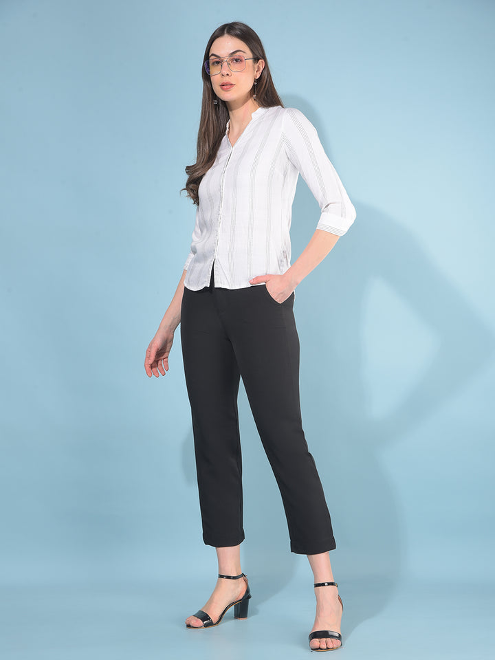 White Verticle Striped 100% Lyocell Shirt-Women Shirts-Crimsoune Club