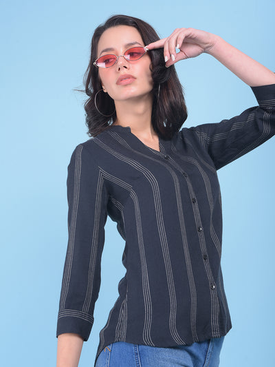 Black Vertical Striped Shirt-Women Shirts-Crimsoune Club