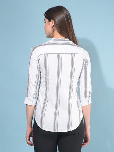 White Verticle Striped Cotton Shirt-Women Shirts-Crimsoune Club