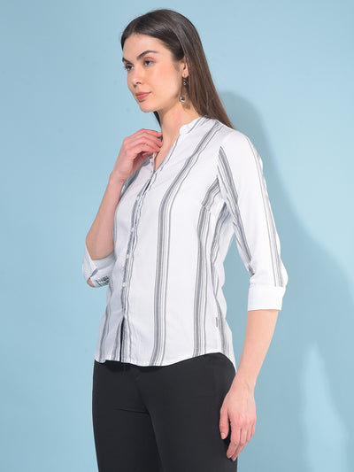 White Verticle Striped Cotton Shirt-Women Shirts-Crimsoune Club