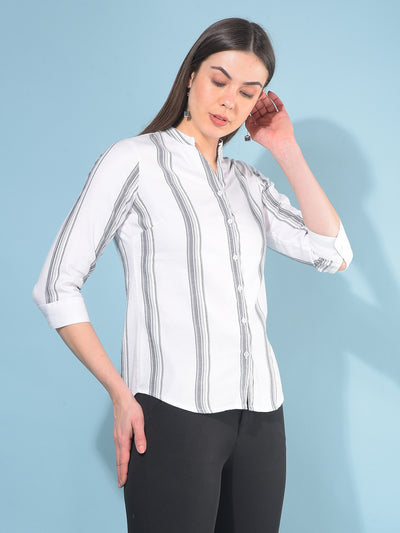 White Verticle Striped Cotton Shirt-Women Shirts-Crimsoune Club