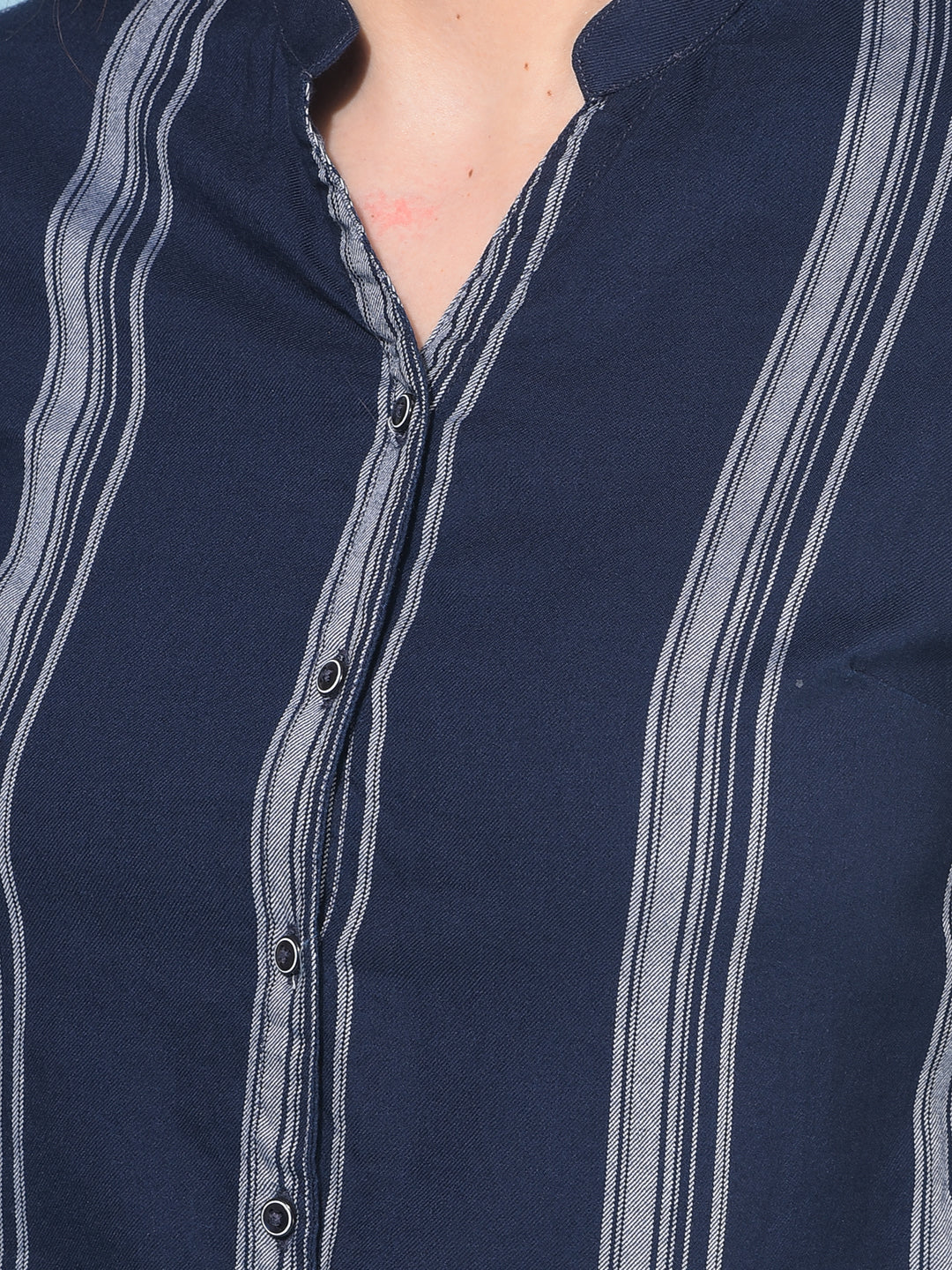 Navy Blue Verticle Striped Cotton Shirt-Women Shirts-Crimsoune Club