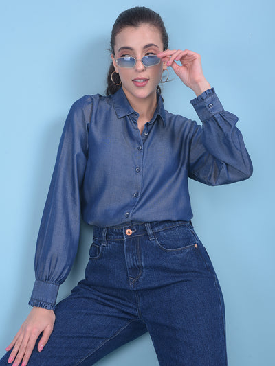 Blue 100% Lyocell Shirt-Women Shirts-Crimsoune Club