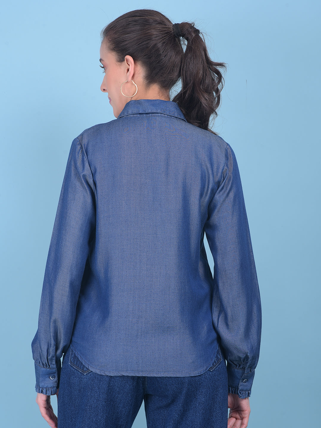 Blue 100% Lyocell Shirt-Women Shirts-Crimsoune Club