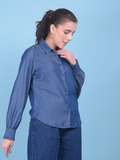 Blue 100% Lyocell Shirt-Women Shirts-Crimsoune Club