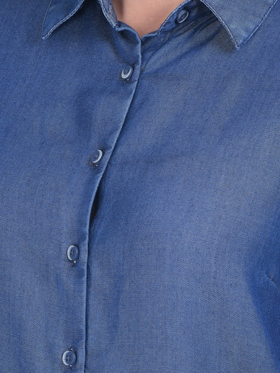 Blue 100% Lyocell Shirt-Women Shirts-Crimsoune Club