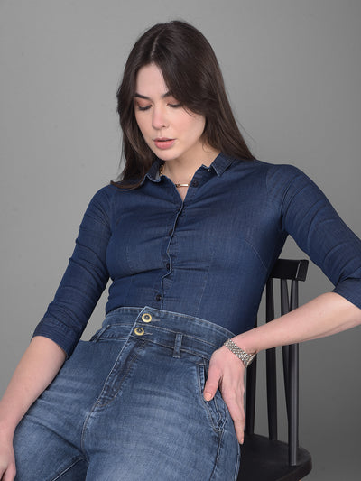 Navy Blue Shirt-Women Shirts-Crimsoune Club