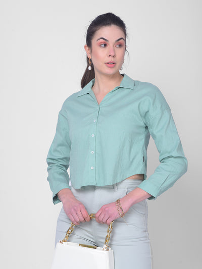 Green Linen Shirt-Women Shirts-Crimsoune Club