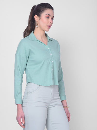 Green Linen Shirt-Women Shirts-Crimsoune Club