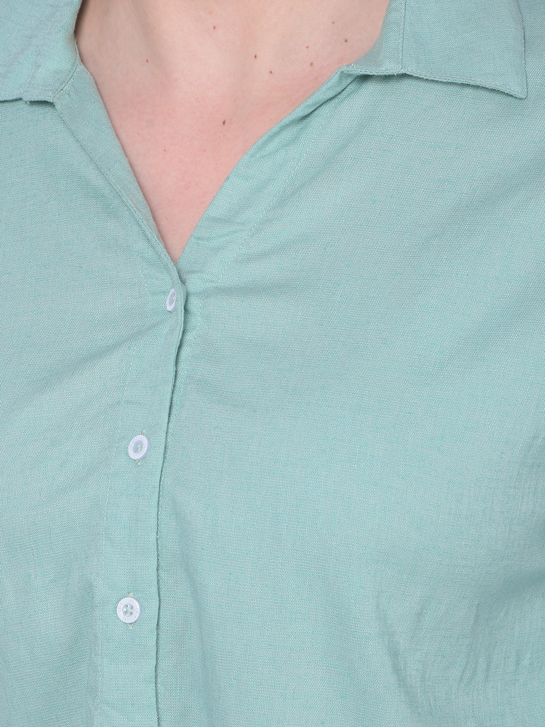 Green Linen Shirt-Women Shirts-Crimsoune Club