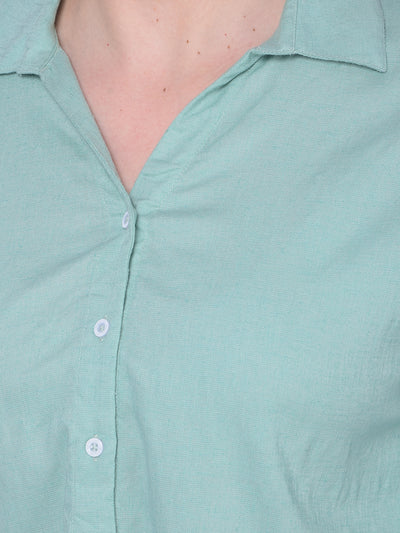 Green Linen Shirt-Women Shirts-Crimsoune Club