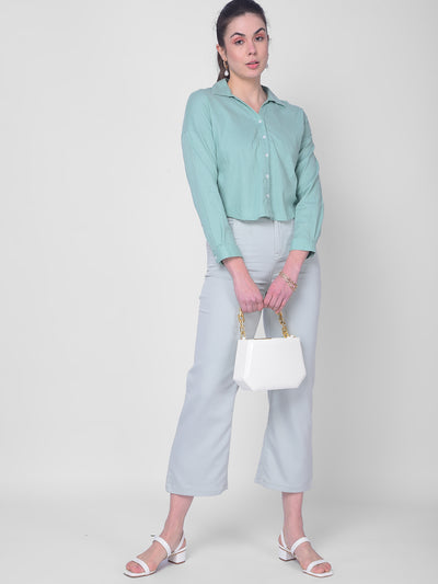 Green Linen Shirt-Women Shirts-Crimsoune Club