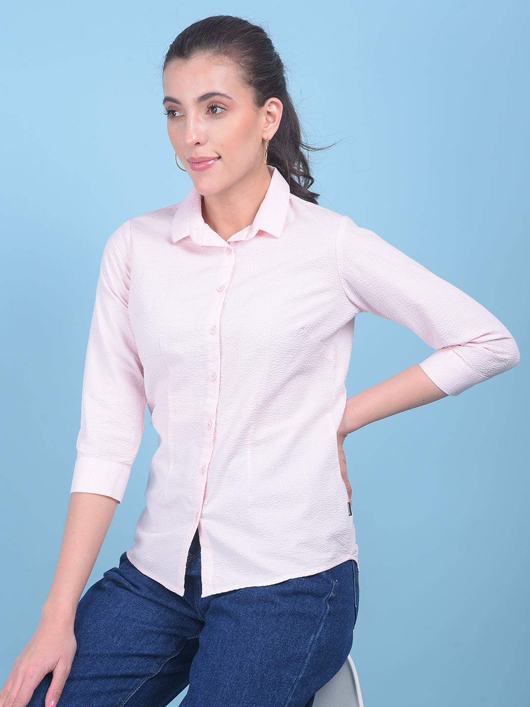 Pink Printed 100% Cotton Shirt-Women Shirts-Crimsoune Club