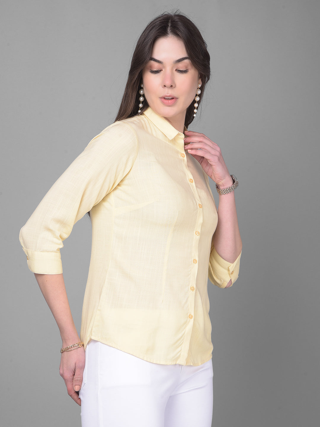 Yellow Printed Shirt-Women Shirts-Crimsoune Club