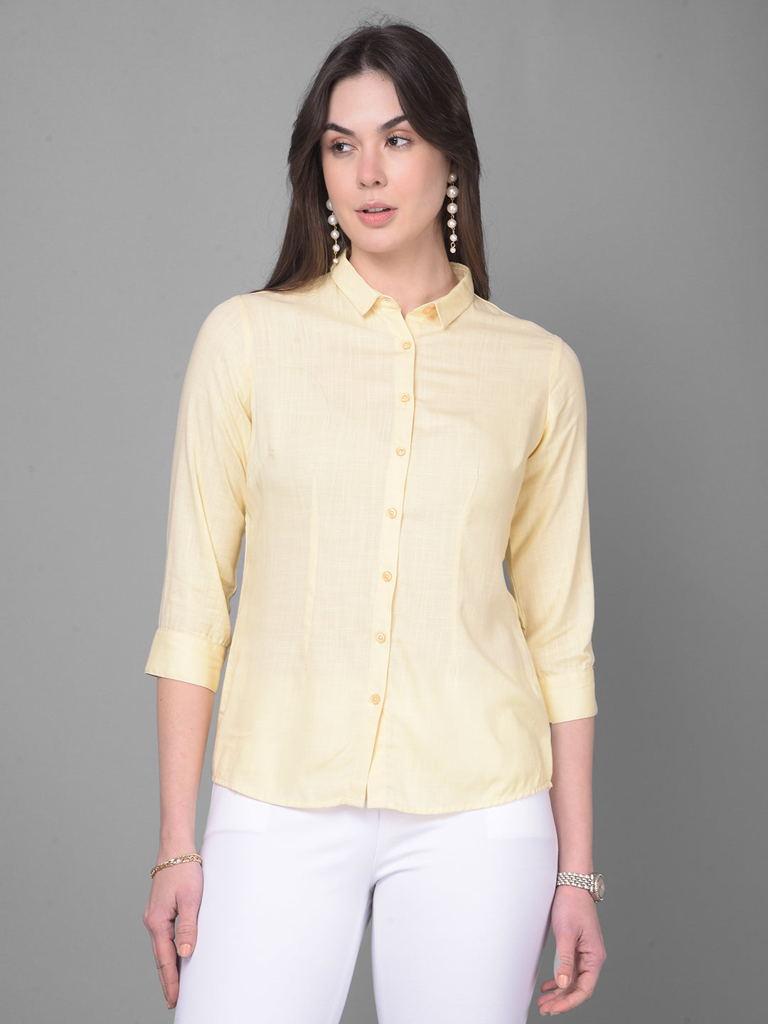 Yellow Printed Shirt-Women Shirts-Crimsoune Club