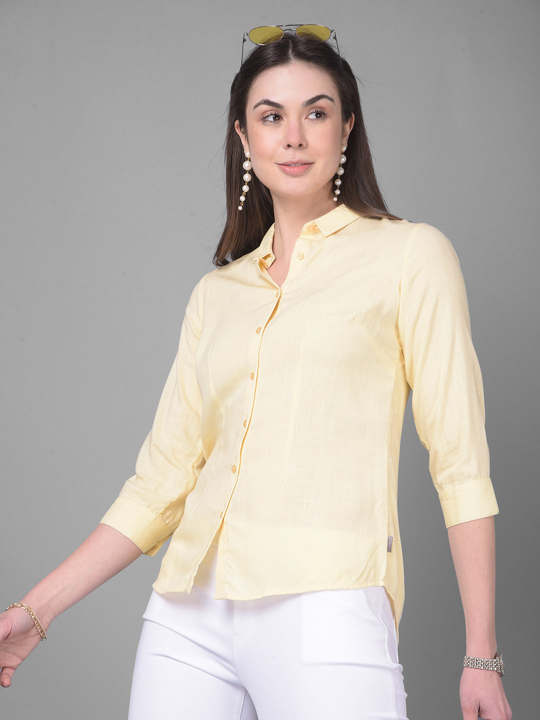 Yellow Printed Shirt-Women Shirts-Crimsoune Club