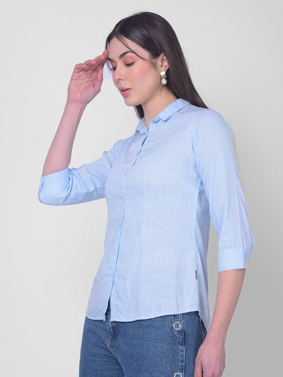 Blue Printed Shirt-Women Shirts-Crimsoune Club