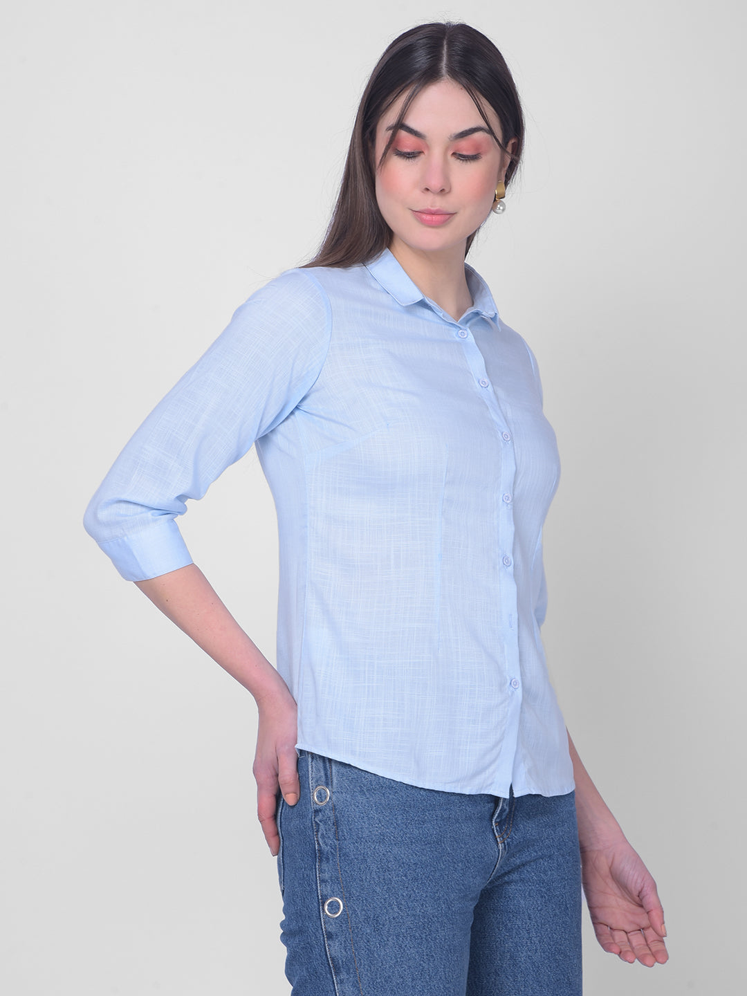 Blue Printed Shirt-Women Shirts-Crimsoune Club