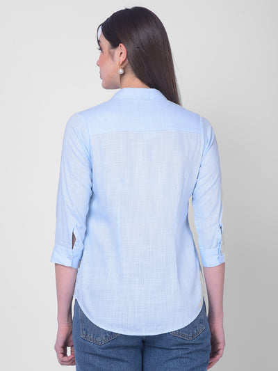 Blue Printed Shirt-Women Shirts-Crimsoune Club