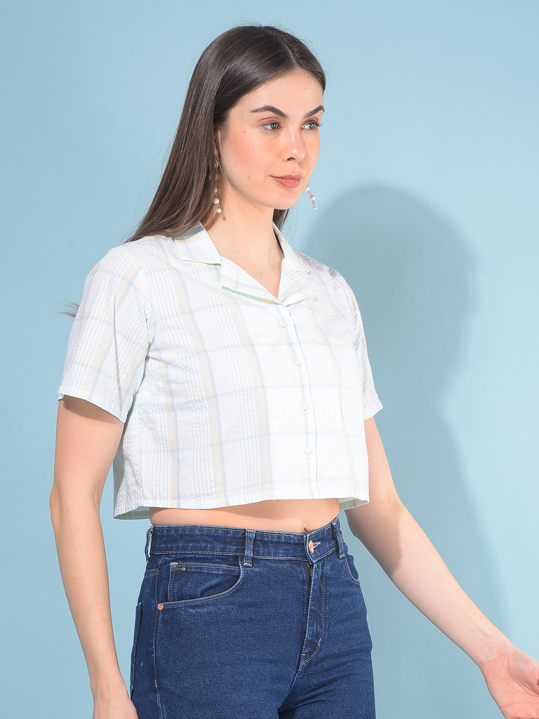 Green Tartan Check Cotton Shirt-Women Shirts-Crimsoune Club