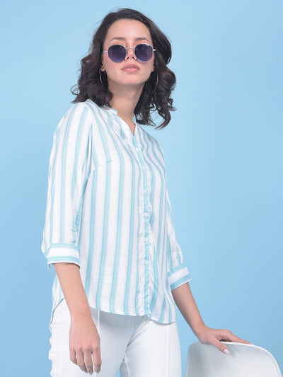 Green Vertical Striped Shirt-Women Shirts-Crimsoune Club