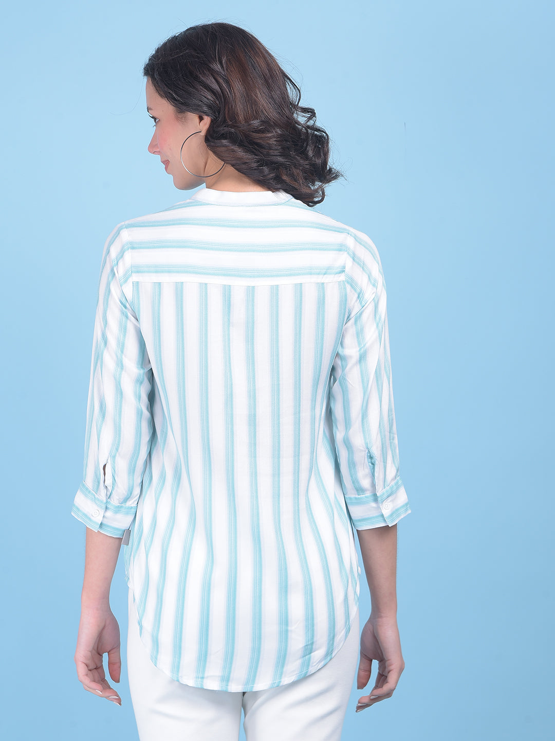 Green Vertical Striped Shirt-Women Shirts-Crimsoune Club