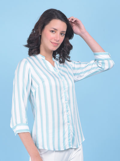 Green Vertical Striped Shirt-Women Shirts-Crimsoune Club