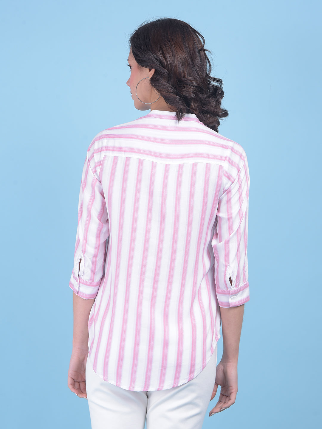 Pink Vertical Striped Shirt-Women Shirts-Crimsoune Club