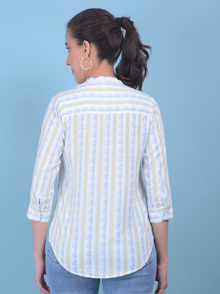 Blue Floral Print Shirt-Women Shirts-Crimsoune Club