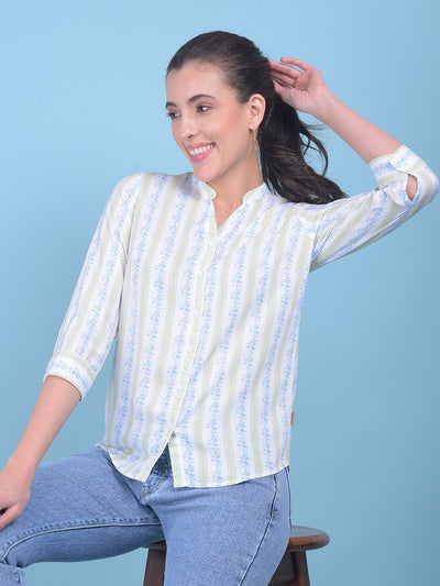 Blue Floral Print Shirt-Women Shirts-Crimsoune Club