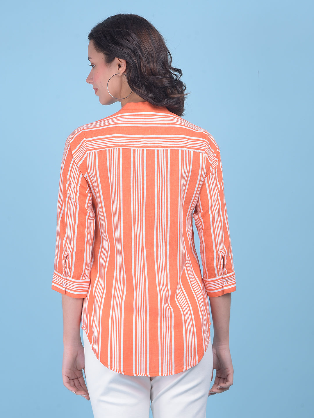 Orange Vertical Striped Shirt-Women Shirts-Crimsoune Club