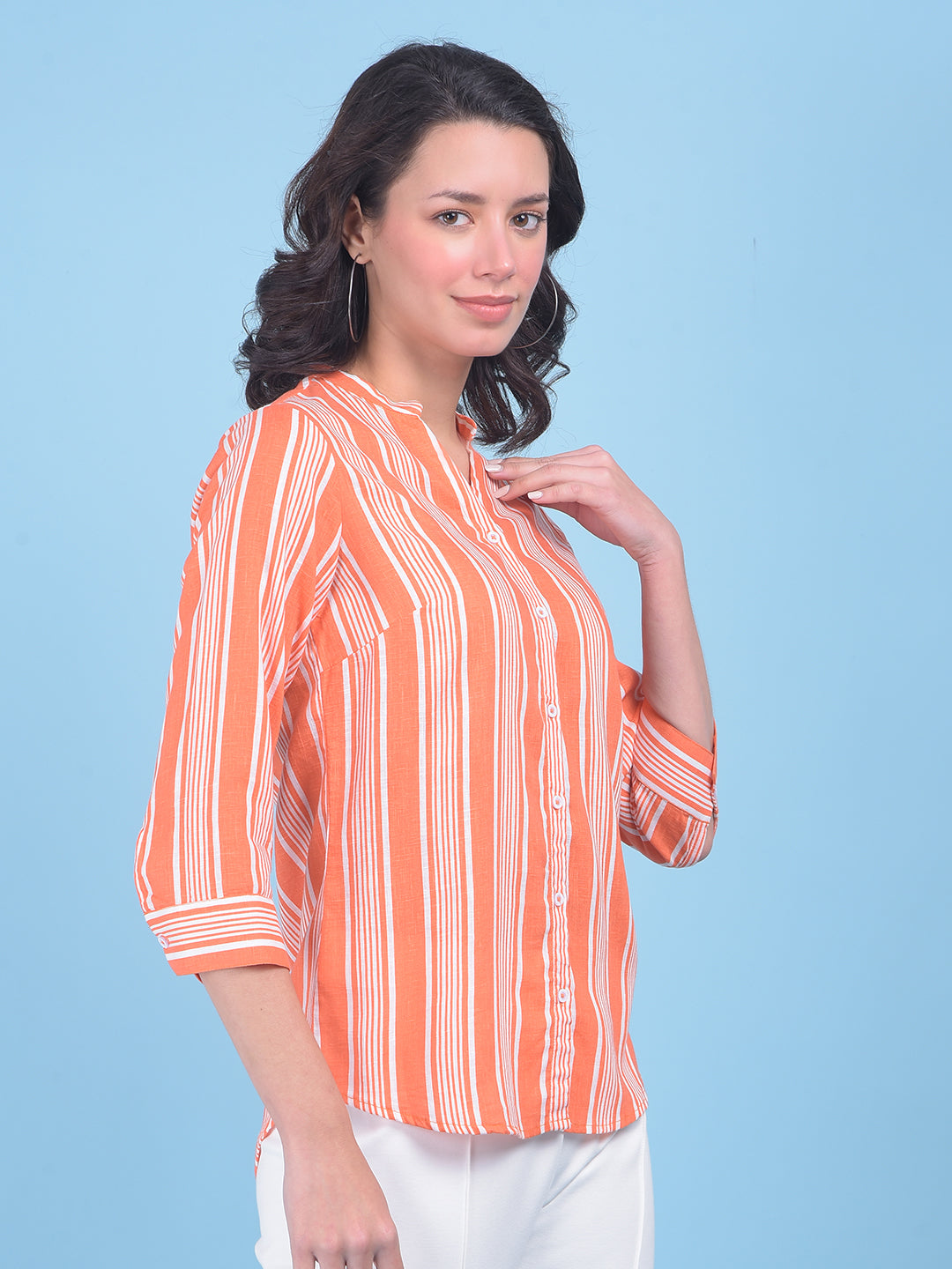 Orange Vertical Striped Shirt-Women Shirts-Crimsoune Club