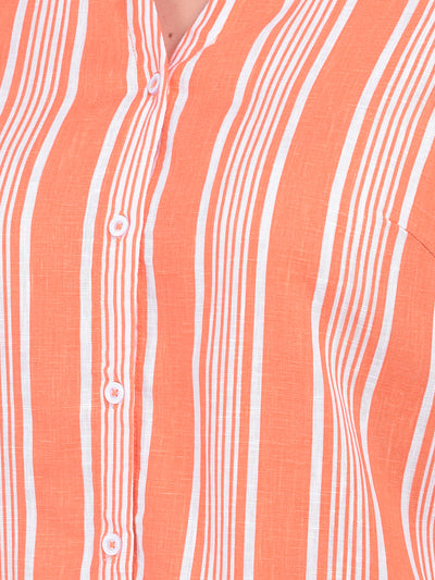 Orange Vertical Striped Shirt-Women Shirts-Crimsoune Club