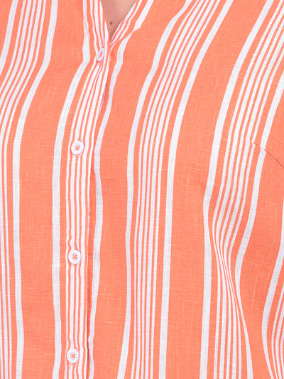 Orange Vertical Striped Shirt-Women Shirts-Crimsoune Club