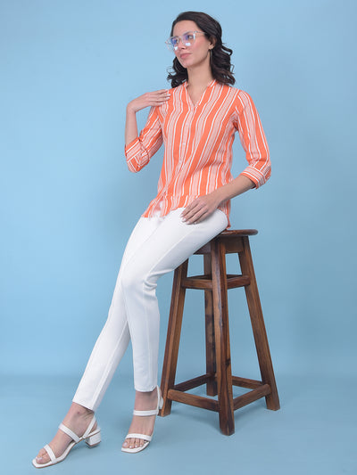 Orange Vertical Striped Shirt-Women Shirts-Crimsoune Club