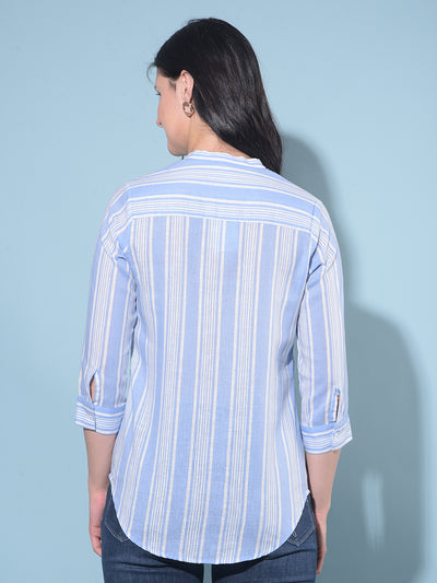 Blue Vertical Striped Shirt-Women Shirts-Crimsoune Club