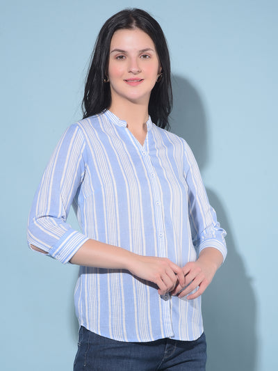 Blue Vertical Striped Shirt-Women Shirts-Crimsoune Club