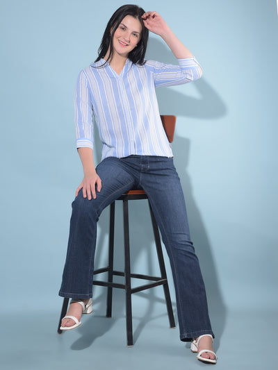 Blue Vertical Striped Shirt-Women Shirts-Crimsoune Club