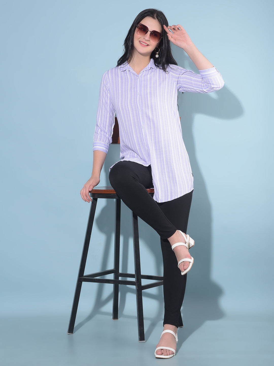Purple Vertical Striped Shirt-Women Shirts-Crimsoune Club