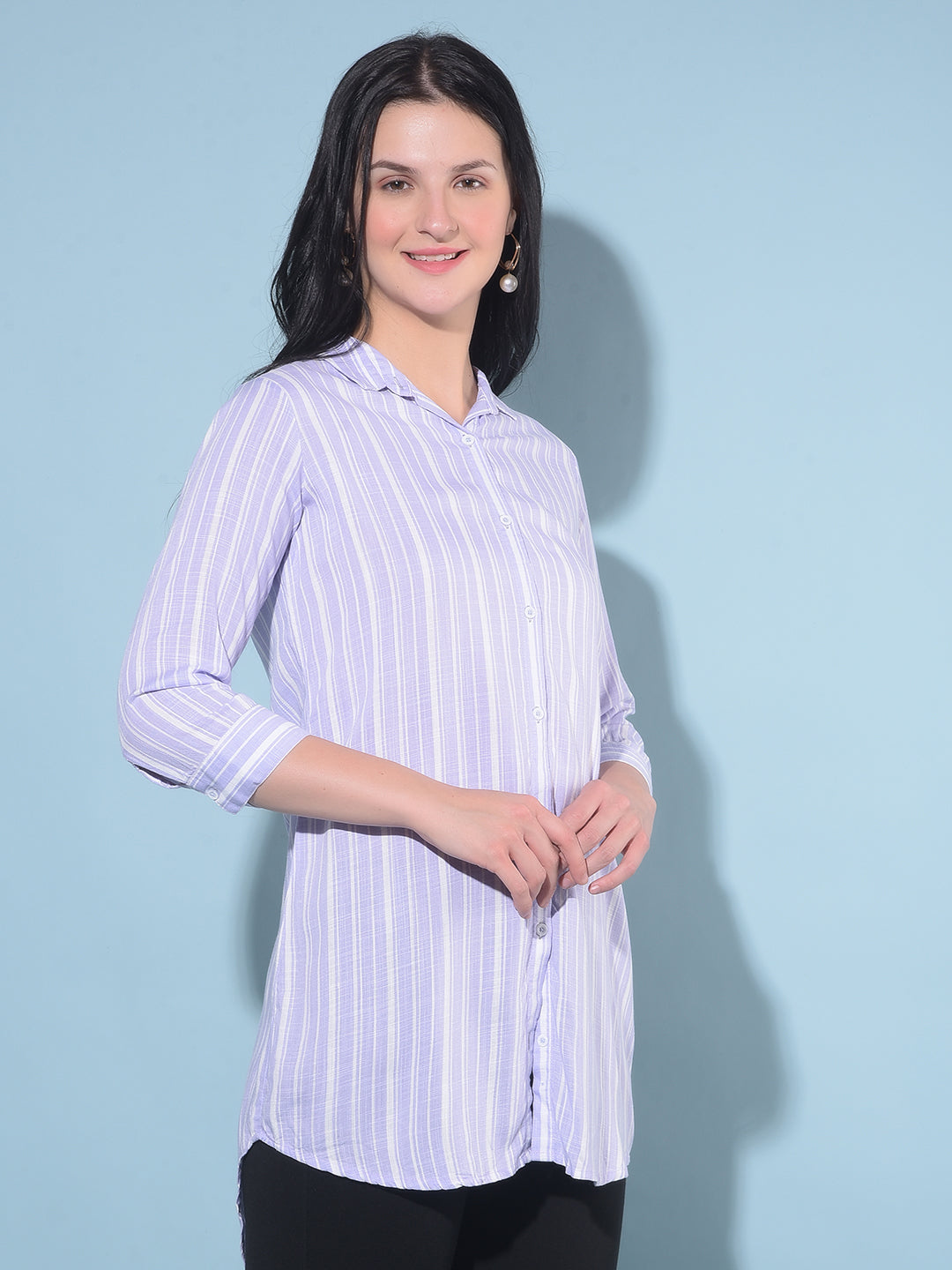 Purple Vertical Striped Shirt-Women Shirts-Crimsoune Club