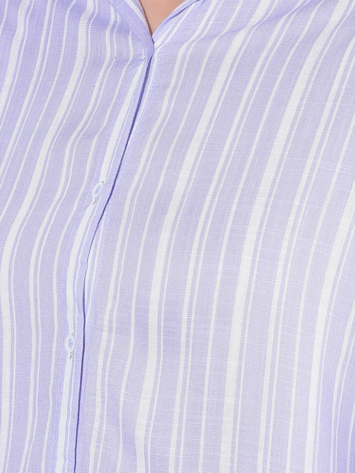 Purple Vertical Striped Shirt-Women Shirts-Crimsoune Club