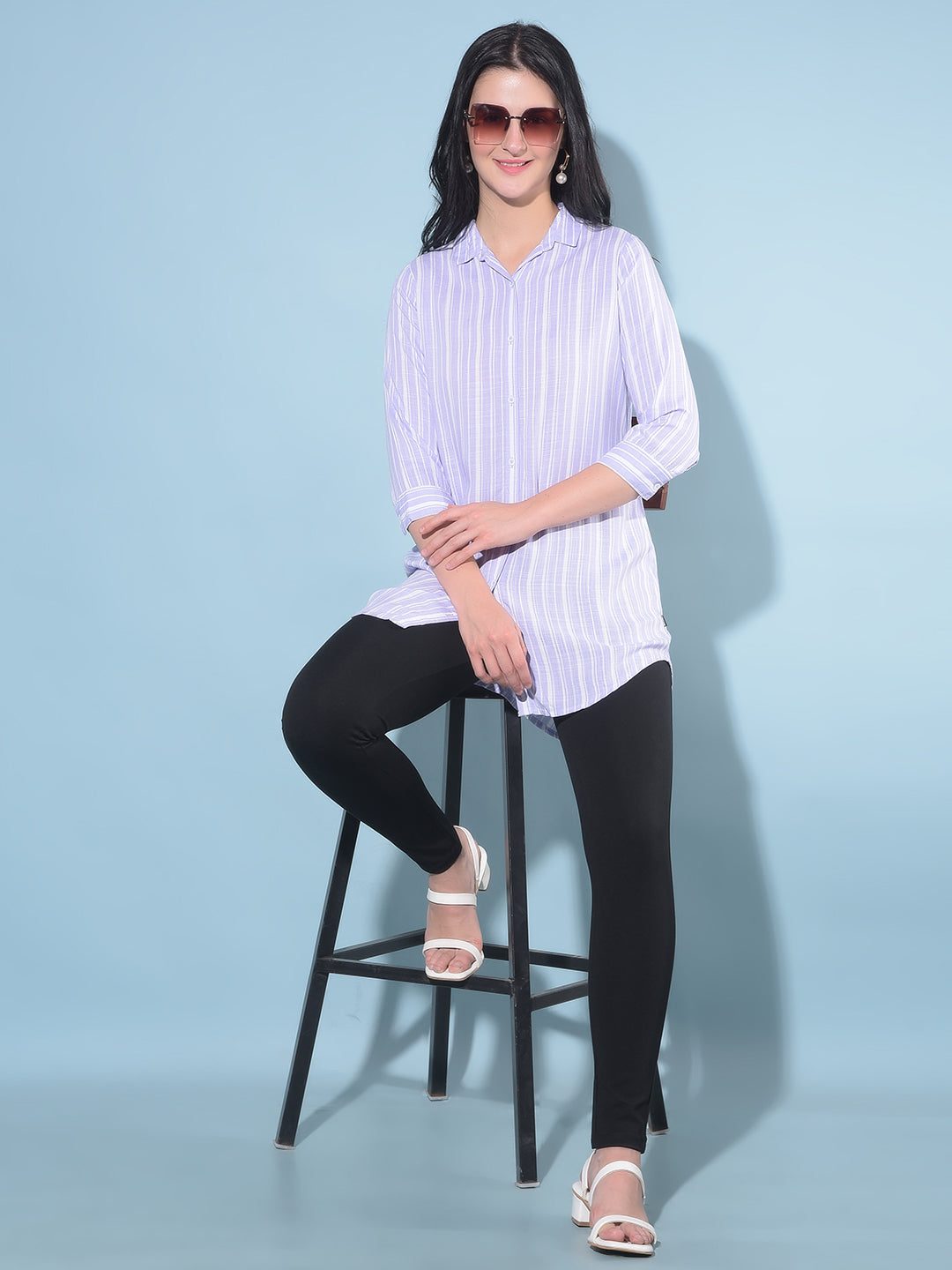 Purple Vertical Striped Shirt-Women Shirts-Crimsoune Club