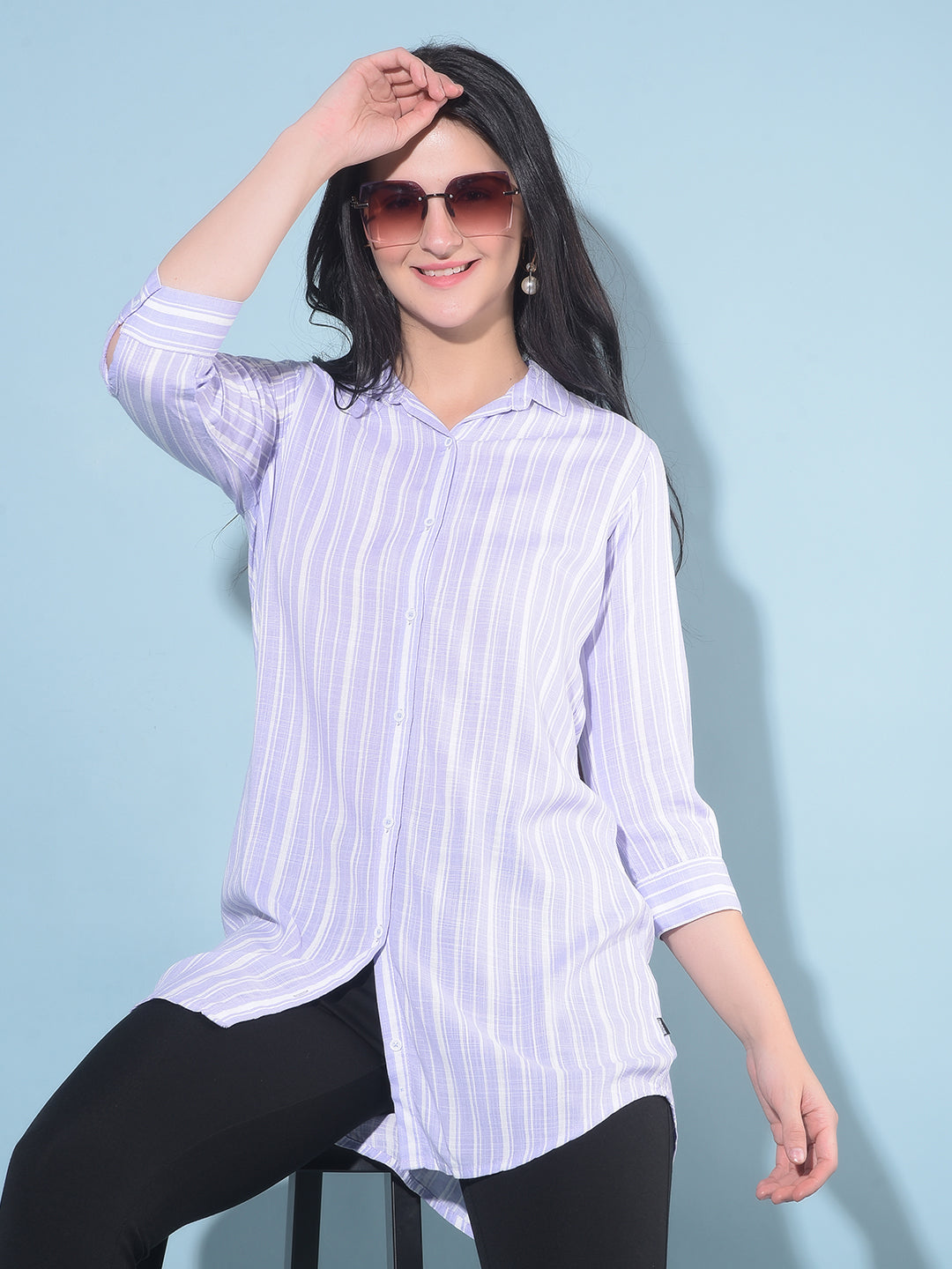 Purple Vertical Striped Shirt-Women Shirts-Crimsoune Club
