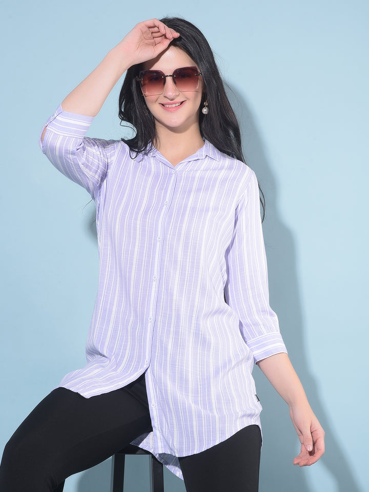 Purple Vertical Striped Shirt-Women Shirts-Crimsoune Club