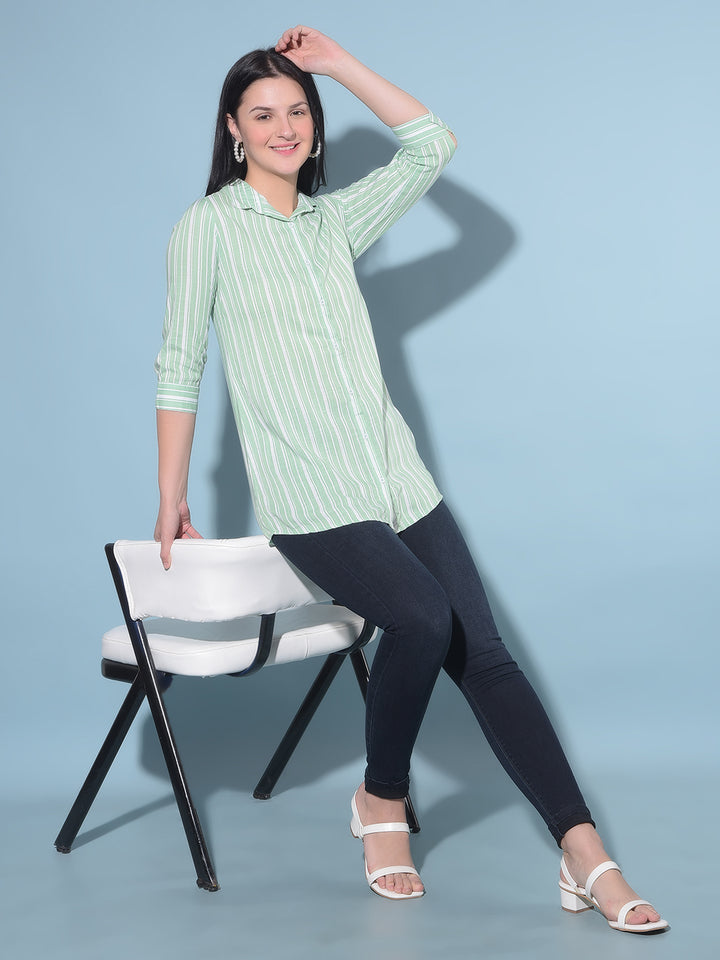 Green Vertical Striped Shirt-Women Shirts-Crimsoune Club